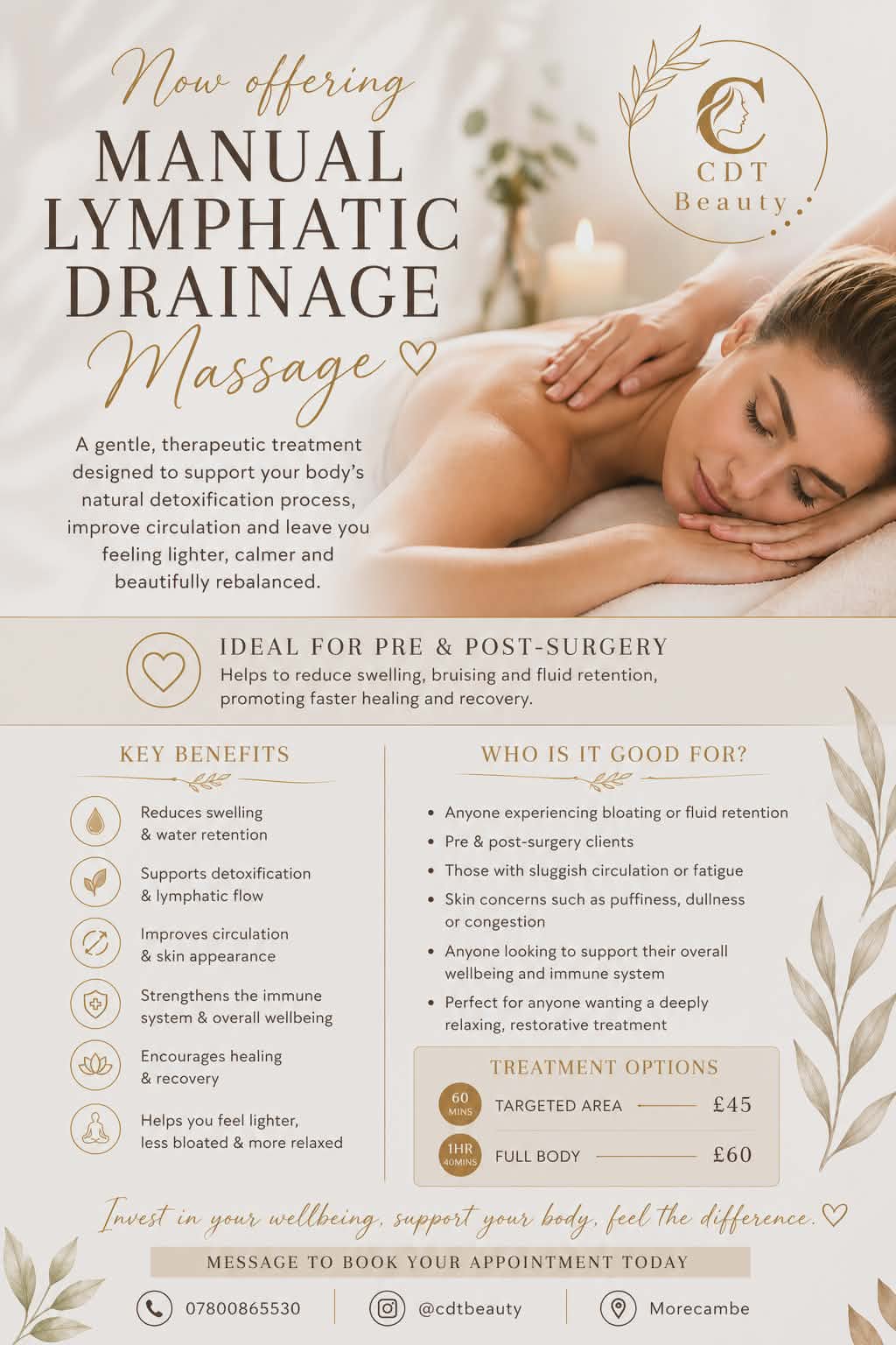 Manual lymphatic drainage massage at CDT Beauty